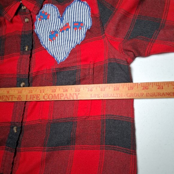 Reworked Flannel Shirt Women Small Red Black Plaid Train Fabric Patches - Picture 7 of 13